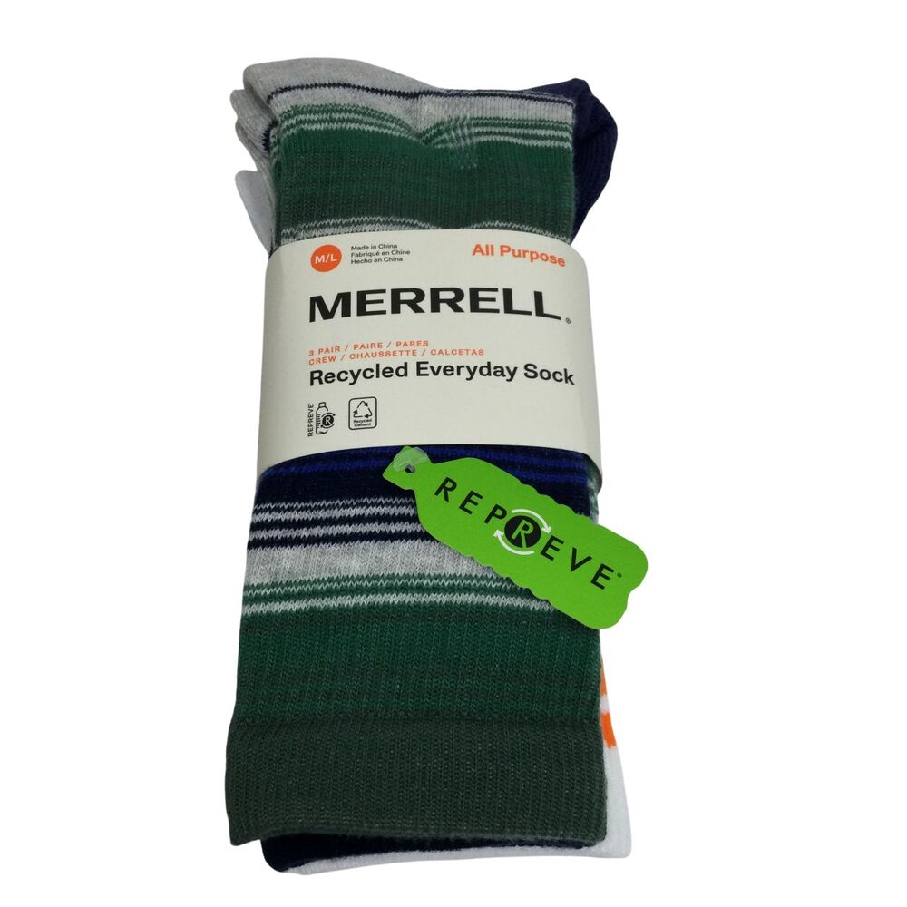 Merrell Recycled Everyday Crew Socks Unisex Adults Size M/L 3 Packs